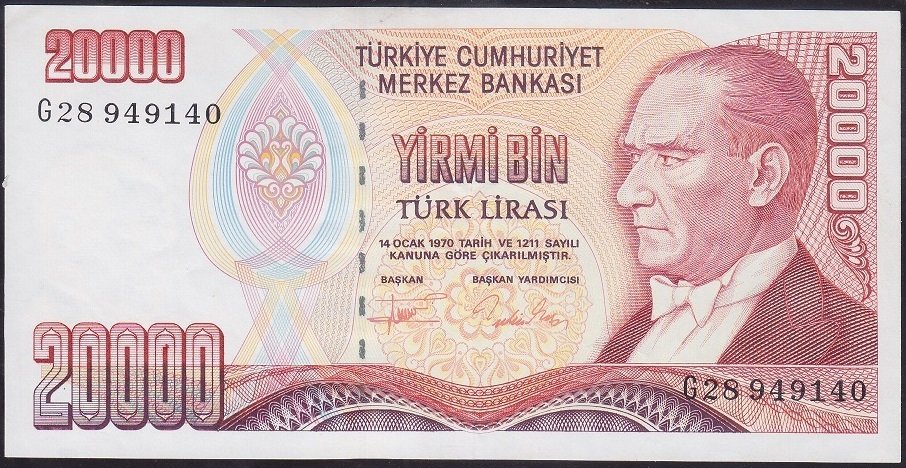 7.EMİSYON 2.TERTİP 20000 LİRA G28 949140 ÇÇT ÇİLALTI