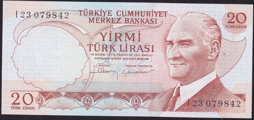 6.Emisyon 4.Tertip 20 Lira I23 079842 Çil