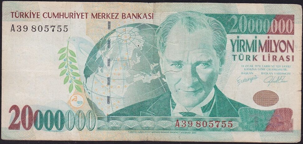 7.Emisyon 20 000 000 Lira A39 805755 Çok Temiz