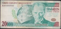 7.Emisyon 20 000 000 Lira A39 805755 Çok Temiz