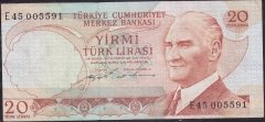 6.Emisyon 2.Tertip 20 Lira E45 005591 Çok Temiz + Kayık Baskı