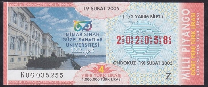 2005 19 ŞUBAT YARIM  BİLET - Z SERİSİ
