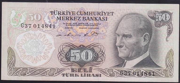 6.EMİSYON 1.TERTİP 50 LİRA G37 014841 ÇÇT eski kağıt para değerleri