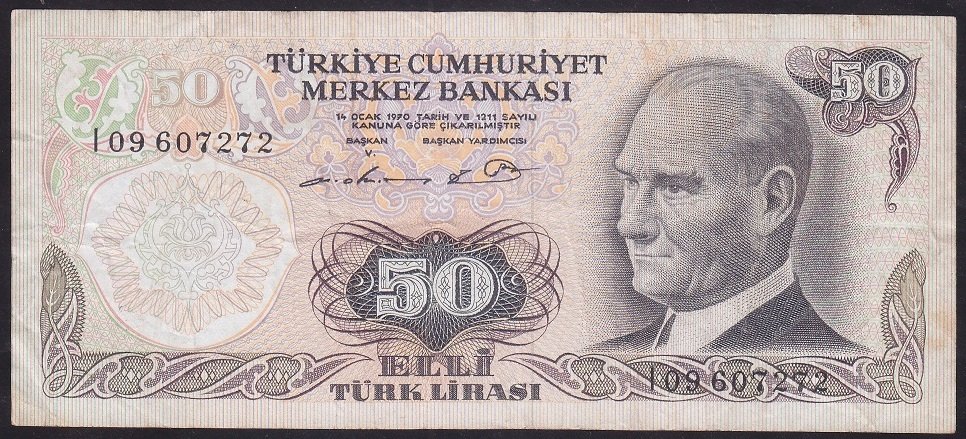 6.EMİSYON 1.TERTİP 50 LİRA I09 607272 ÇOK TEMİZ *
