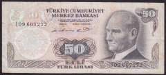6.EMİSYON 1.TERTİP 50 LİRA I09 607272 ÇOK TEMİZ *
