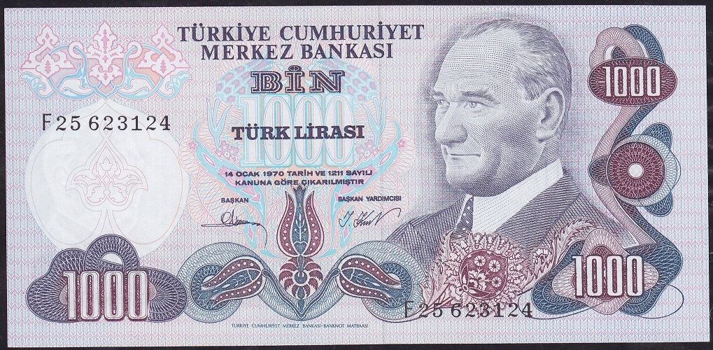 6.Emisyon 3.Tertip 1000 Lira F25 623124 Çil
