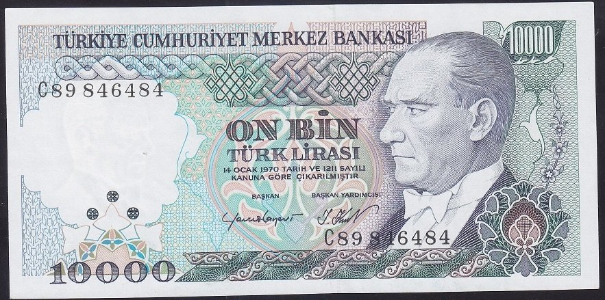 7.EMİSYON 2.TERTİP 10000 LİRA C89 846484 ÇİL