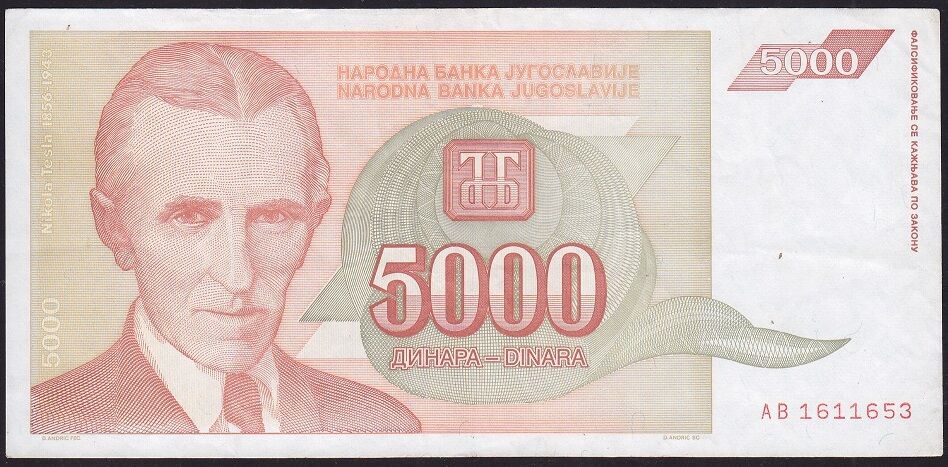 Yugoslavya 5000 Dinar 1993 Çok Temiz+