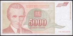 Yugoslavya 5000 Dinar 1993 Çok Temiz+