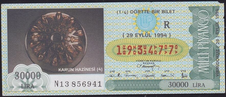 1994 29 Eylül Çeyrek Bilet - R Serisi - Karun Hazinesi