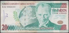 7.Emisyon 20 000 000 Lira A32 906633 Çok Temiz
