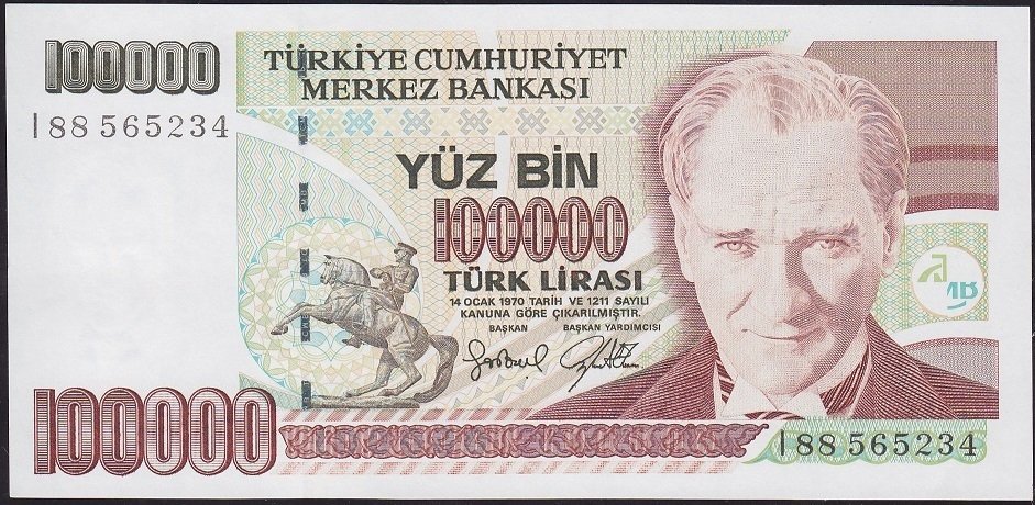 7.Emisyon 3.Tertip 100000 Lira I88 565234 Çilaltı Çil