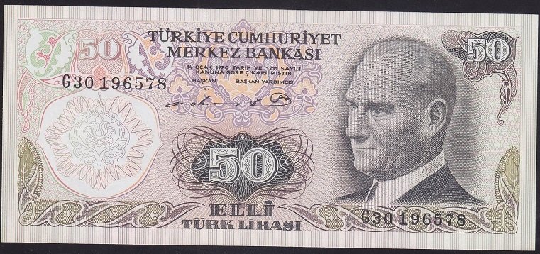 6.EMİSYON 1.TERTİP 50 LİRA G30 196578 ÇİLALTI