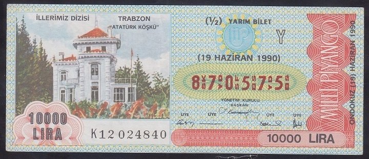 1990 19 HAZİRAN YARIM BİLET Y SERİSİ