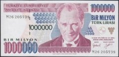 7.Emisyon 2.Tertip 1 000 000 Lira M26 205738 Çilaltı Çil Bandrol baskı izi var