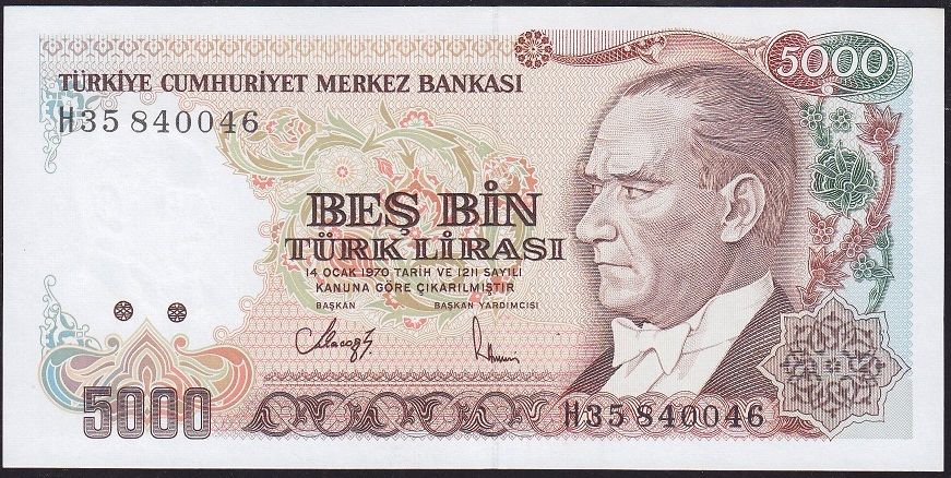 7.Emisyon 4.Tertip 5000 Lira H35 840046 Çil