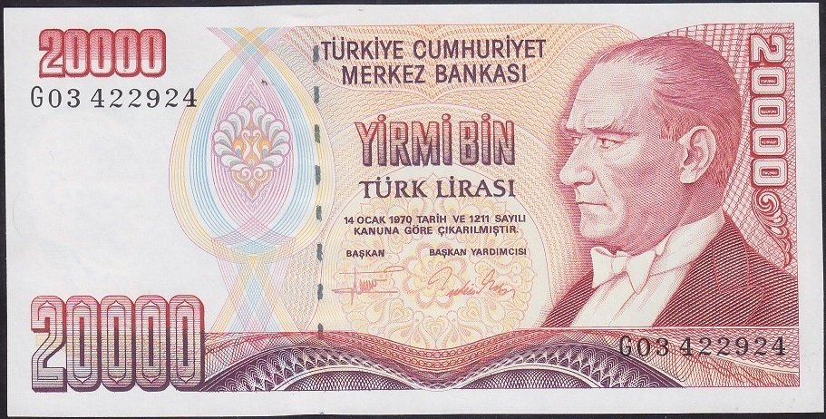 7.EMİSYON 2.TERTİP 20000 LİRA G03 422924 ÇİLALTI eski para alan yerler