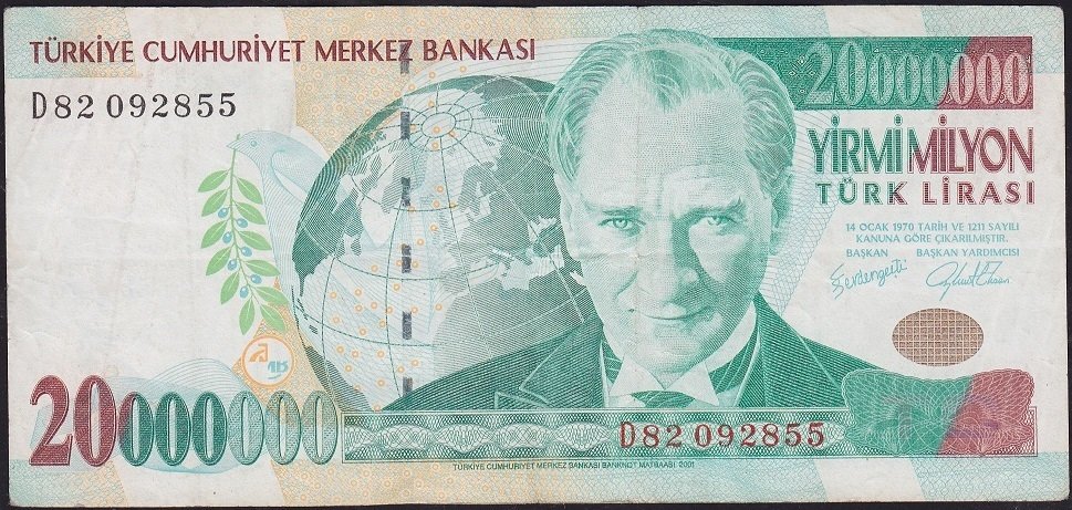 7.Emisyon 20 000 000 Lira D82 092855 Çok Temiz