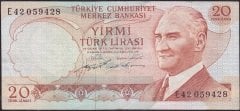 6.Emisyon 2.Tertip 20 Lira E42 059428 Çok Temiz +