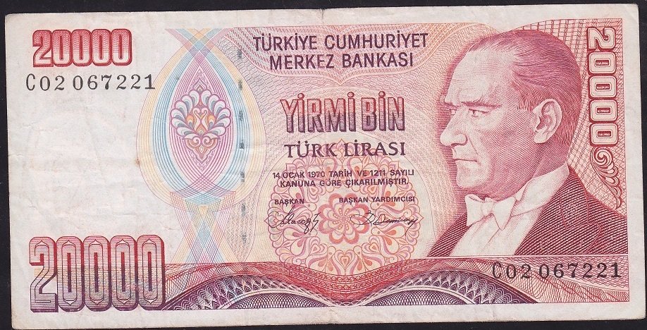 7.Emisyon 1.Tertip 20000 Lira C02 067221 Çok Temiz