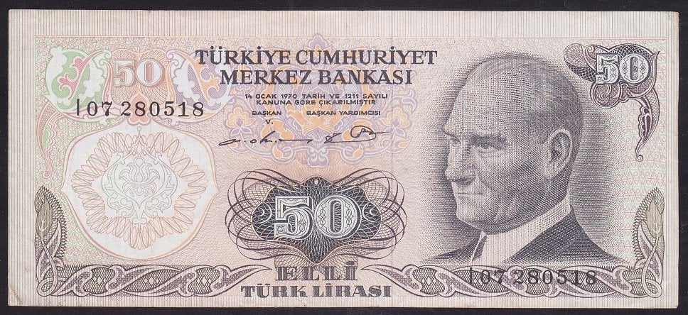 6.EMİSYON 1.TERTİP 50 LİRA I07 280518 ÇOK TEMİZ ( HAFİF KAYIK BASKI ) *