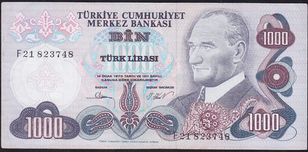 6.Emisyon 3.Tertip 1000 Lira F21 823748 Çok Temiz+
