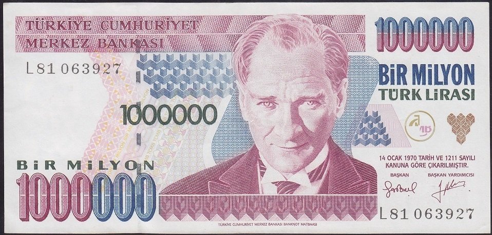 7.Emisyon 2.Tertip 1 000 000 Lira L81 063927 Çilaltı