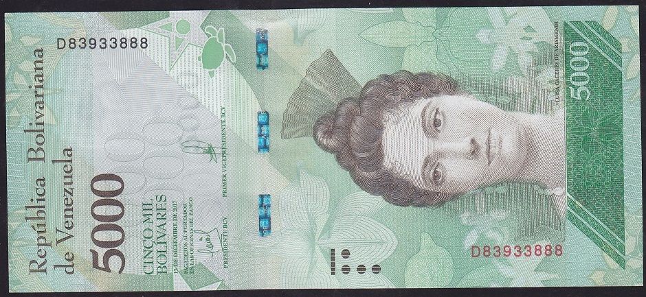 Venezuela 5000 Bolivares 2017 Çil ( 888 )