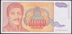 Yugoslavya 50.000 Dinar 1994 Ççt Çillatı