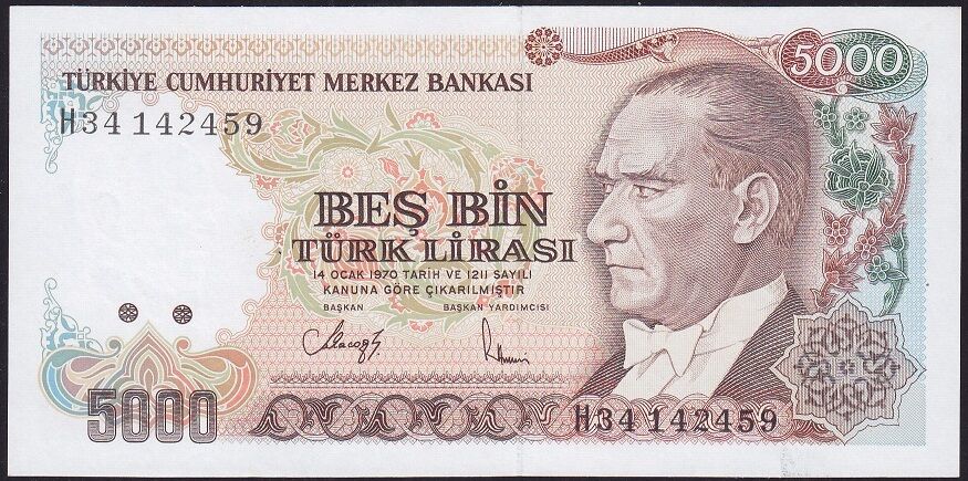 7.Emisyon 4.Tertip 5000 Lira H34 142459 Çil