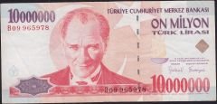 7.Emisyon 10 000 000 Lira B09 965978 Çok Temiz+