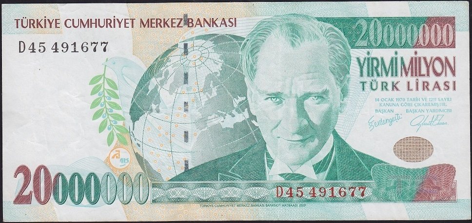 7.Emisyon 20 000 000 Lira D45 491677 Çok Çok Temiz+