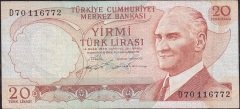 6.Emisyon 2.Tertip 20 Lira D70 116772 Çok Temiz +