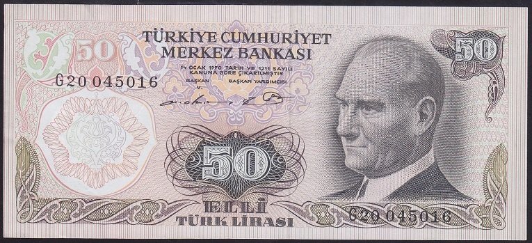 6.EMİSYON 1.TERTİP 50 LİRA G20 045016 ÇÇT ÇİLALTI eski kağıt para değerleri