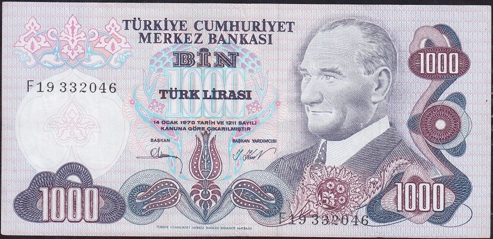 6.Emisyon 3.Tertip 1000 Lira F19 332046 Çok Temiz+