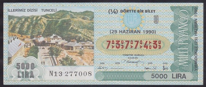 1990 29 HAZİRAN ÇEYREK BİLET U SERİSİ