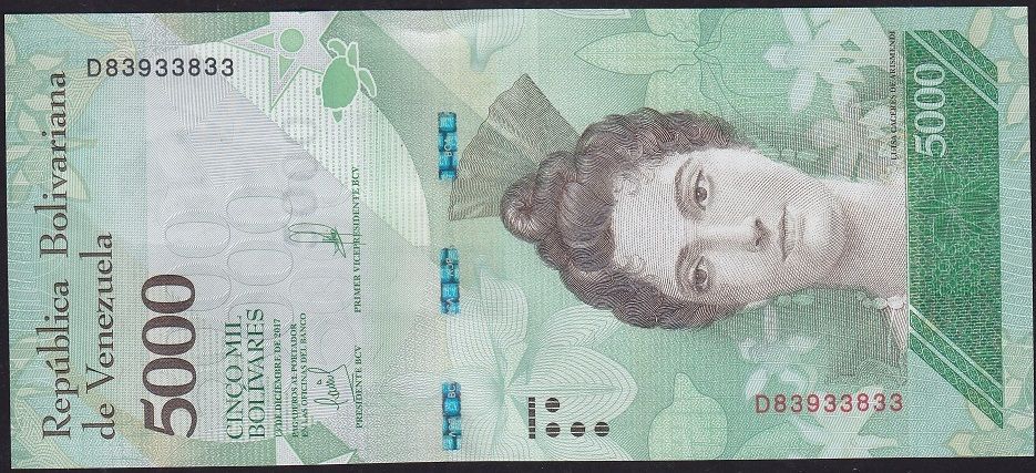 Venezuela 5000 Bolivares 2017 Çil ( 83933833 )