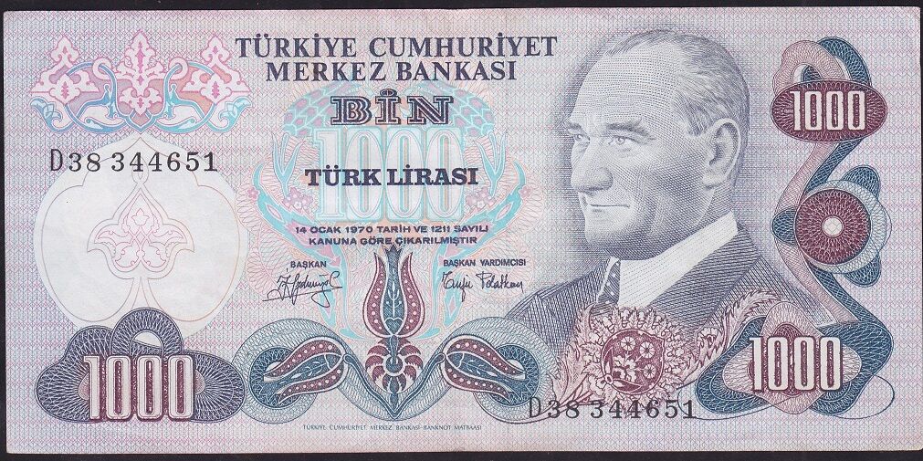 6.Emisyon 2.Tertip 1000 Lira D38 344651 Çok Temiz+