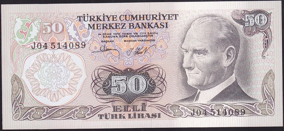 6.Emisyon 2.Tertip 50 Lira J04 514089 Çil