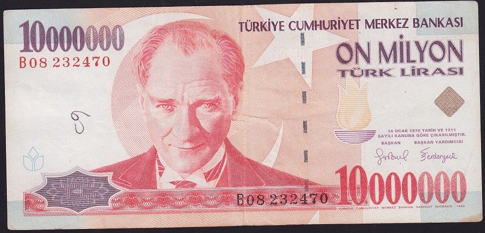 7.Emisyon 10 000 000 Lira B08 232470 Çok Temiz