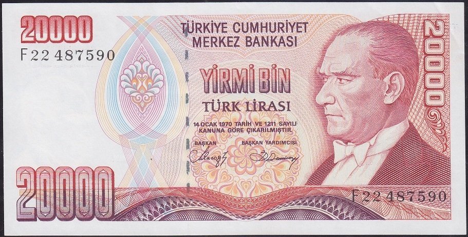 7.EMİSYON 1.TERTİP 20000 LİRA F22 487590 ÇİLALTI
