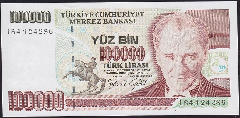 7.Emisyon 3.Tertip 100000 Lira I84 124286 Çilaltı Çil