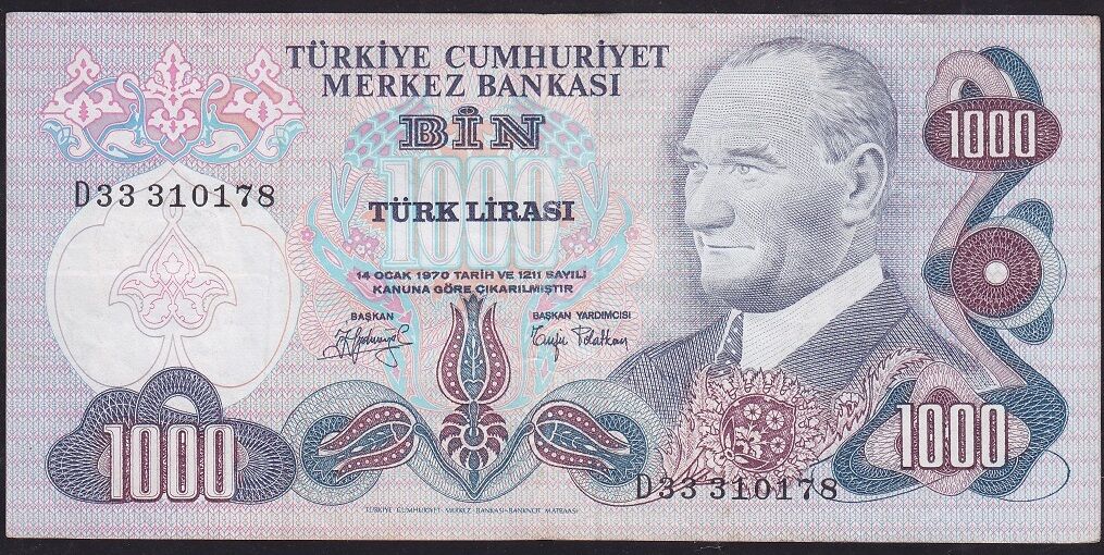 6.Emisyon 2.Tertip 1000 Lira D33 310178 Çok Temiz