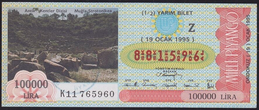 1995 19 Ocak Yarım Bilet - Z Serisi - Muğla