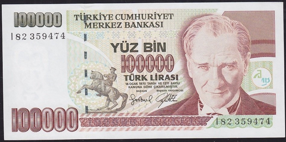 7.Emisyon 3.Tertip 100000 Lira I82 359474 Çilaltı Çil