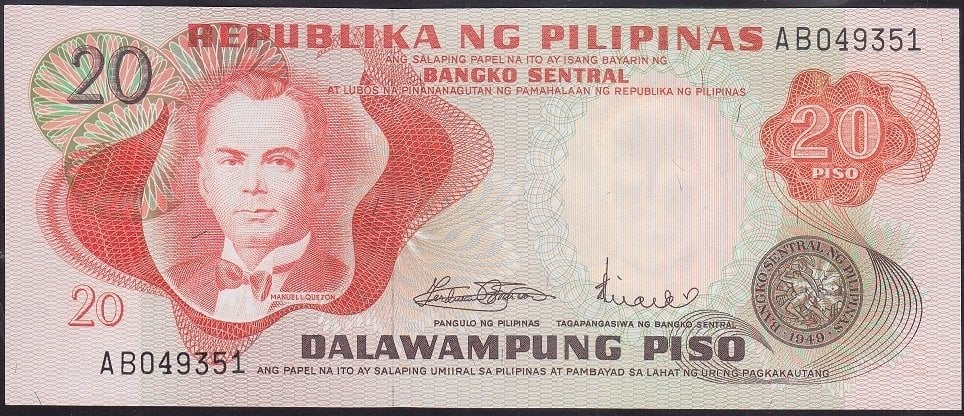 Filipinler 20 Piso 1970 ÇİL Pick 150