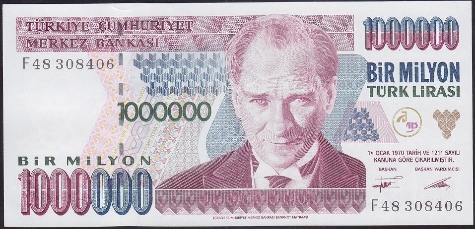 7.Emisyon 1.Tertip 1 000 000 Lira F48 308406 Çil