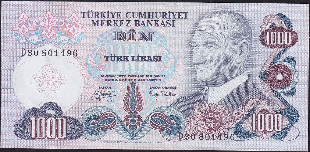 6.Emisyon 2.Tertip 1000 Lira D30 801496 Çilaltı