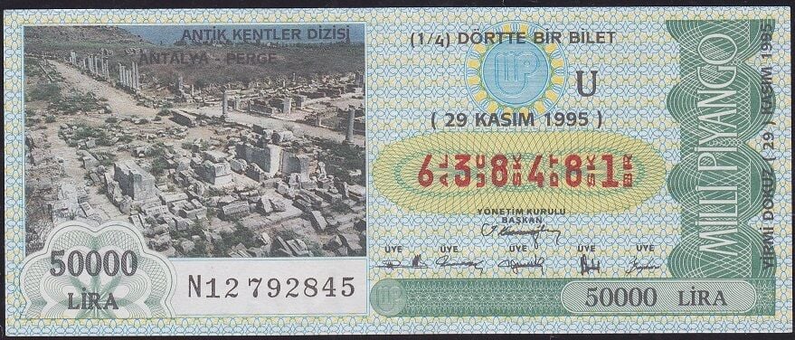 1995 29 Kasım Çeyrek Bilet - U Serisi - Antalya