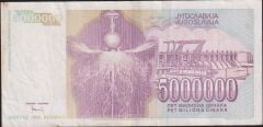 Yugoslavya 5.000.000 Dinar 1993 Çok Temiz+